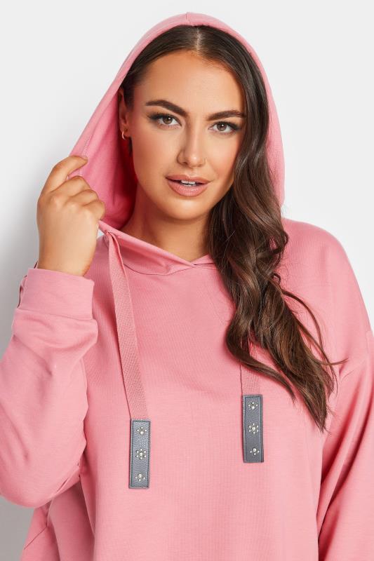 YOURS Plus Size Pink Embellished Tie Hoodie | Yours Clothing 4