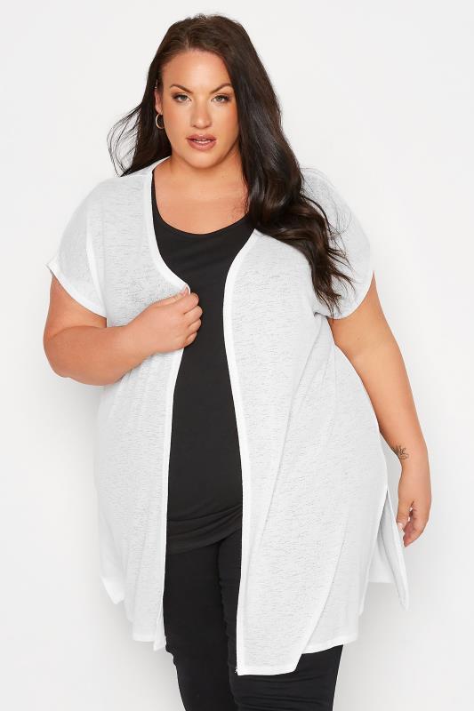 Plus Size Curve White Short Sleeve Cardigan | Yours Clothing 1