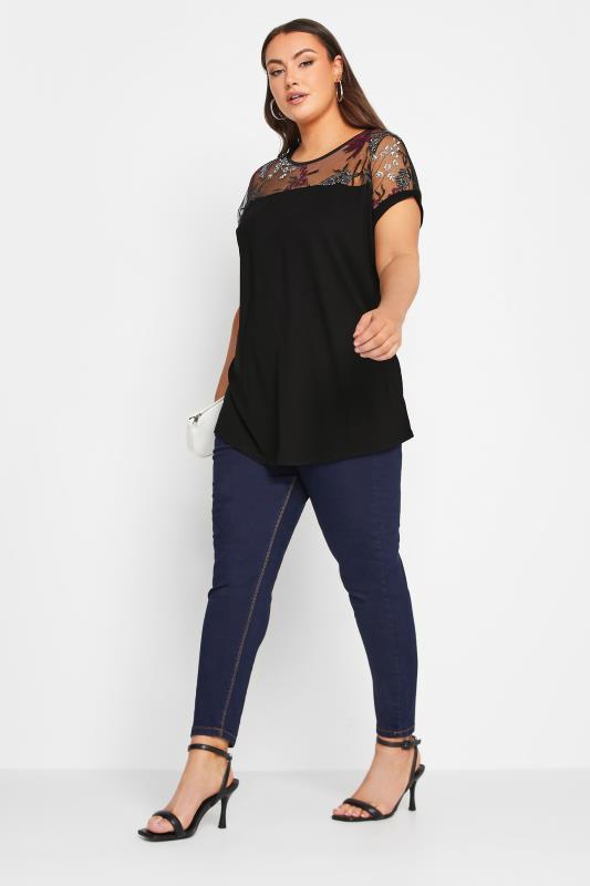 YOURS Curve Plus Size Black Embellished Top | Yours Clothing 2