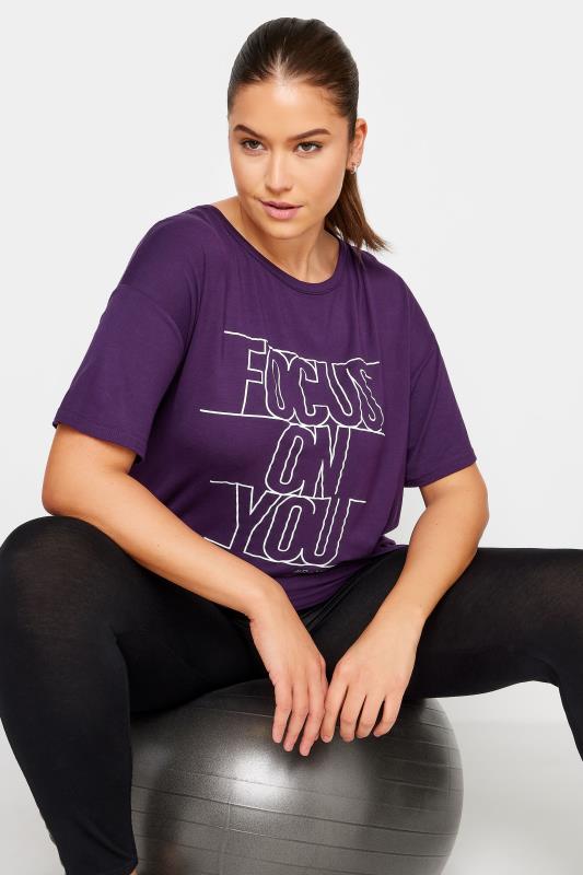 Plus Size  YOURS ACTIVE Curve Purple 'Focus On You' Slogan Top