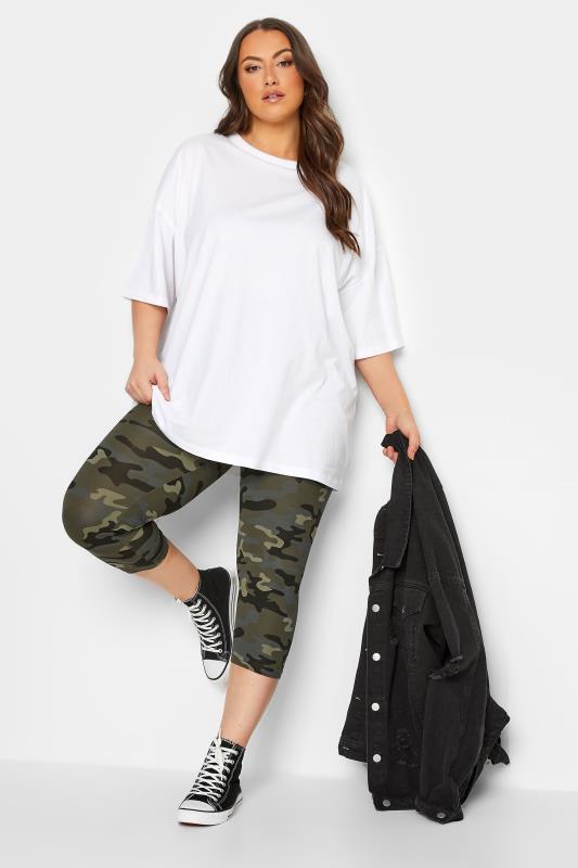 YOURS Plus Size Khaki Green Camo Cropped Leggings | Yours Clothing 2