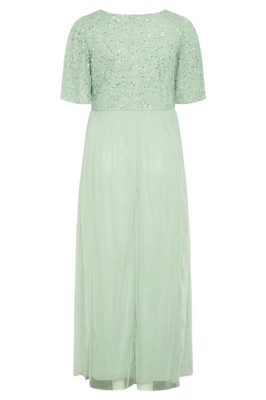 LUXE Plus Size Sage Green Sequin Hand Embellished Maxi Dress | Yours Clothing 7