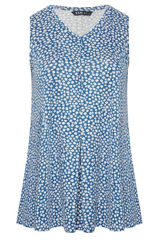 YOURS Plus Size Navy Blue Floral Print Pleat Front Vest Top | Yours Clothing 5