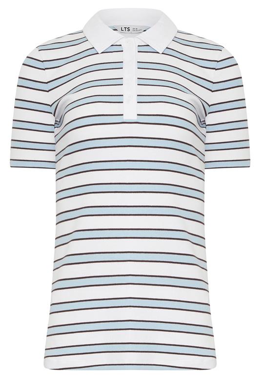 LTS Tall Women's White & Blue Stripe Polo Top | Long Tall Sally 5