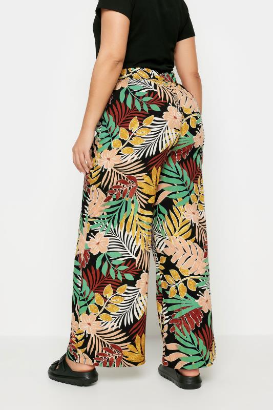 YOURS Plus Size Black Tropical Print Wide Leg Trousers | Yours Clothing 4