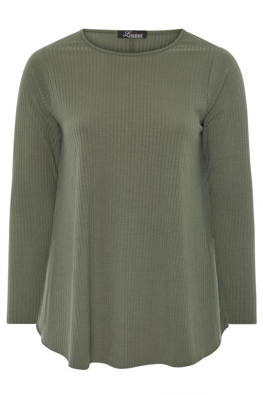 LIMITED COLLECTION Curve Khaki Green Ribbed Long Sleeve Top 4
