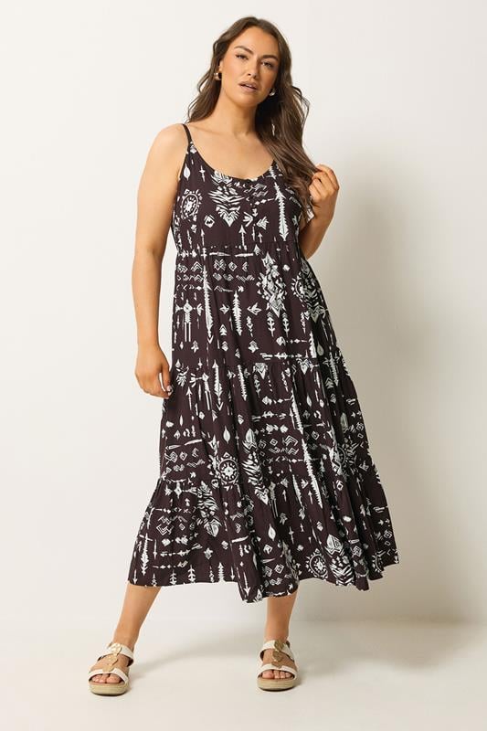 YOURS Plus Size Brown Tiered Maxi Dress | Yours Clothing 1