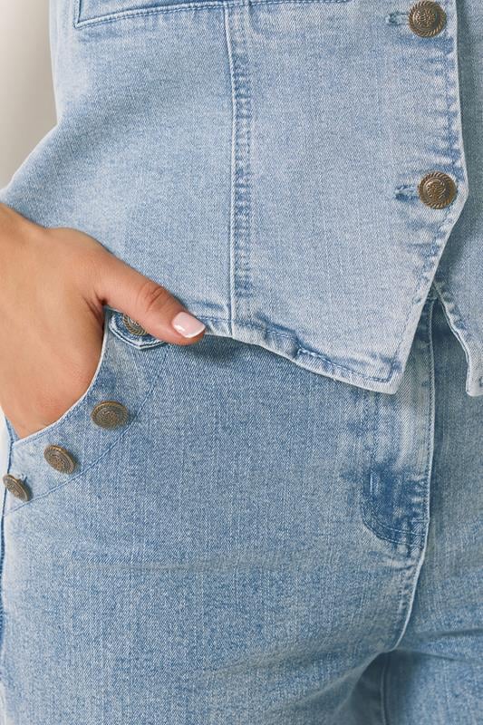 LTS Tall Women's Light Blue Button Detail Straight Leg Jeans | Long Tall Sally 4