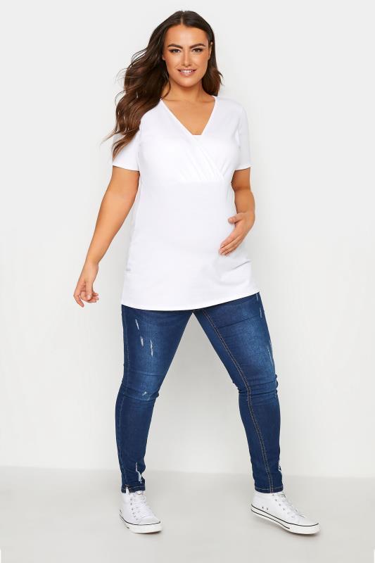 Plus Size BUMP IT UP MATERNITY White Cotton Nursing Top | Yours Clothing 2