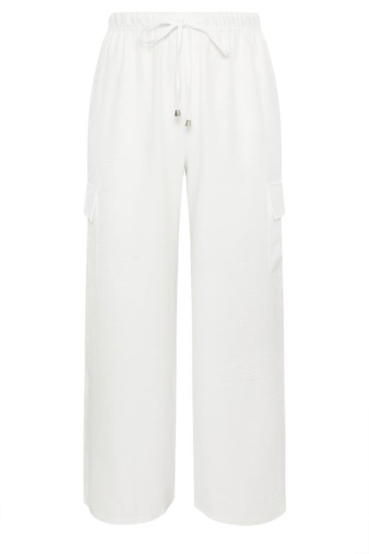 YOURS Plus Size Ivory White Linen Look Cargo Trousers | Yours Clothing 5