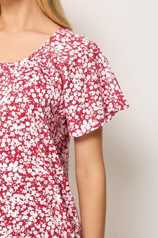 M&Co Red Ditsy Floral Cotton Scoop Neck Top | M&Co 4