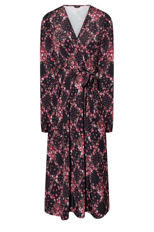 LTS Tall Women's Black Floral Patchwork Midi Wrap Dress | Long Tall Sally 6