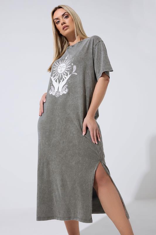 acid wash maxi dress Womens Yours Curve Grey Limited Mystic Acid Wash Maxi Dress US 14