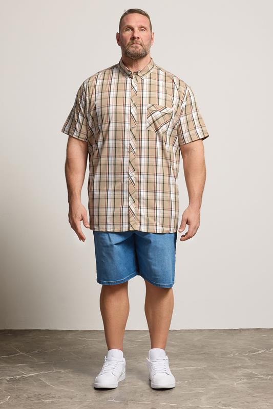 KAM Big & Tall Stone Brown Check Short Sleeve Shirt | BadRhino 1