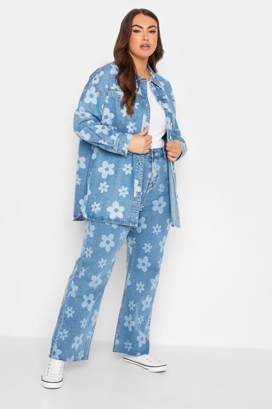 YOURS Plus Size Blue Floral Print Denim Shacket | Yours Clothing 3