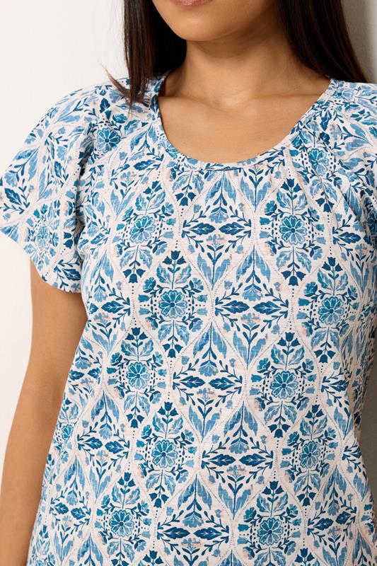 M&Co Petite Blue Floral Cotton Scoop Neck Top | M&Co 4