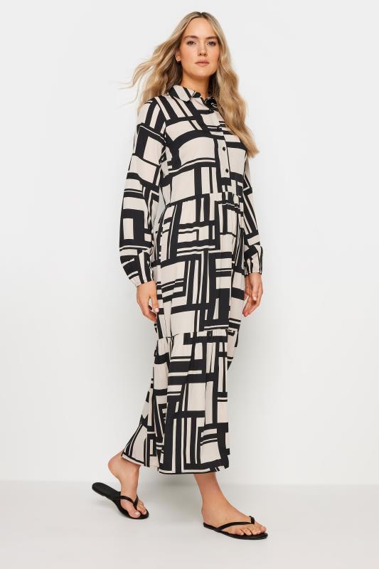 LTS Tall Womens Stone Brown Abstract Print Tiered Maxi Dress | Long Tall Sally 2