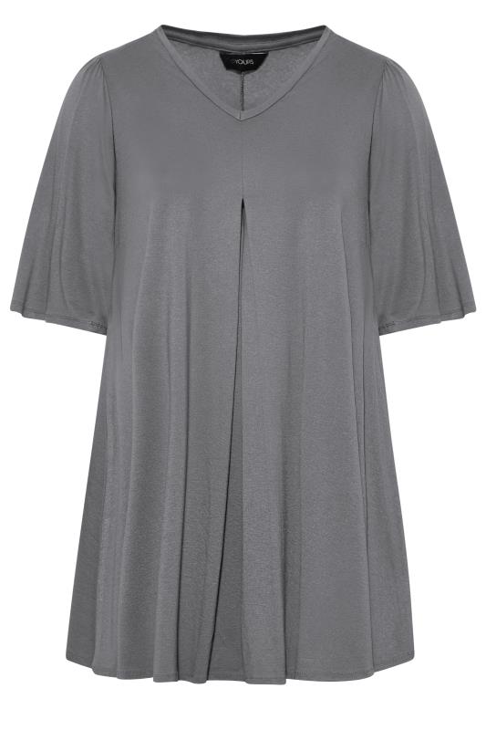 Plus Size Grey Pleat Angel Sleeve Swing Top | Yours Clothing 6