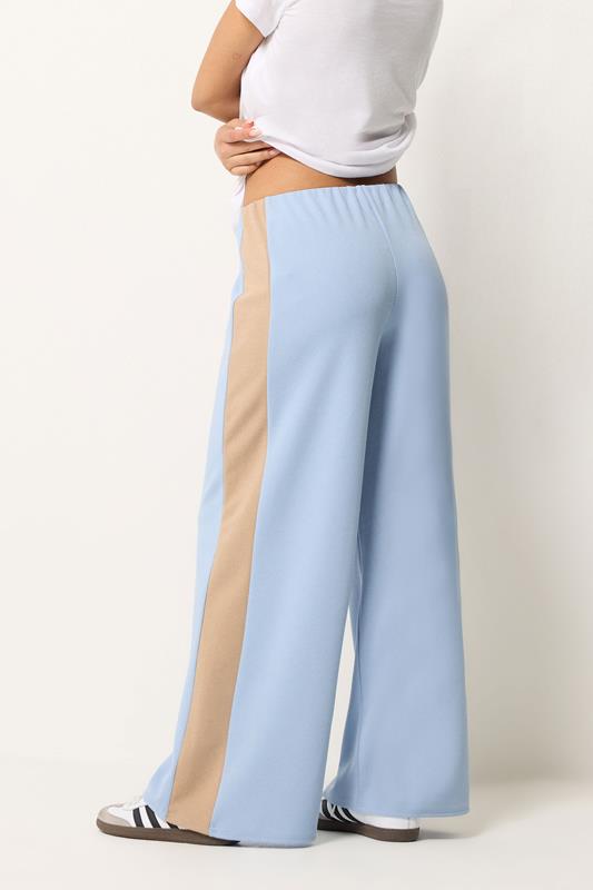 PixieGirl Petite Women's Light Blue Side Stripe Scuba Wide Leg Trousers | PixieGirl 2