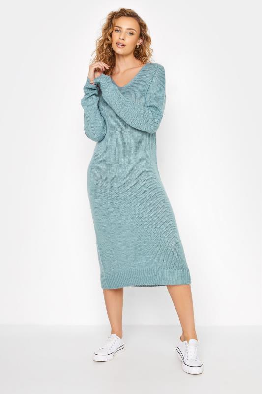 LTS Tall Denim Blue Knitted Midi Dress_A.jpg
