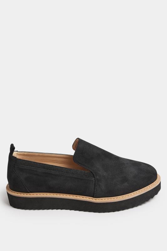 Black Faux Suede Slip On Loafers In Extra Wide EEE Fit | Yours Clothing 3