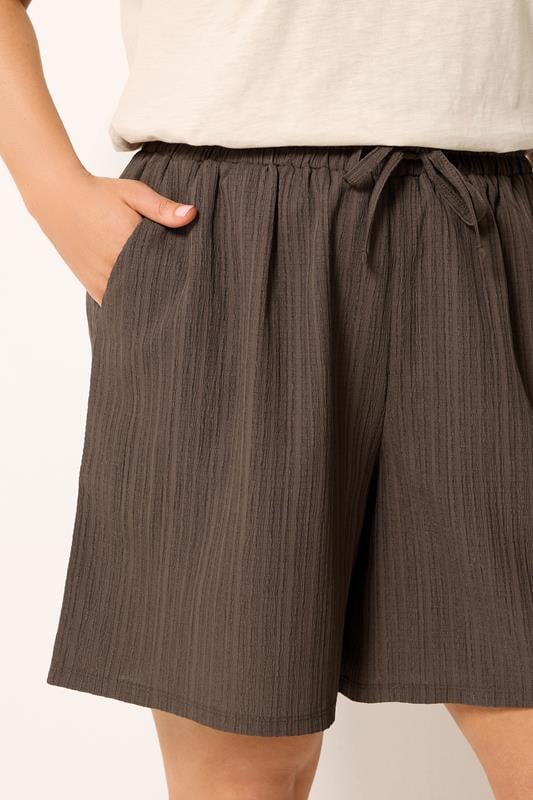 YOURS Plus Size Chocolate Brown Textured Shorts | Yours Clothing 4