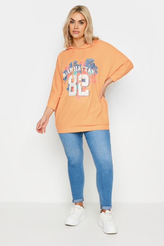 YOURS Plus Size Orange 'Manhattan' Print Hoodie | Yours Clothing 2
