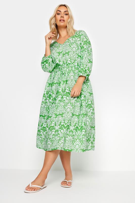 YOURS Plus Size Green Paisley Print V-Neck Midaxi Dress | Yours Clothing 3