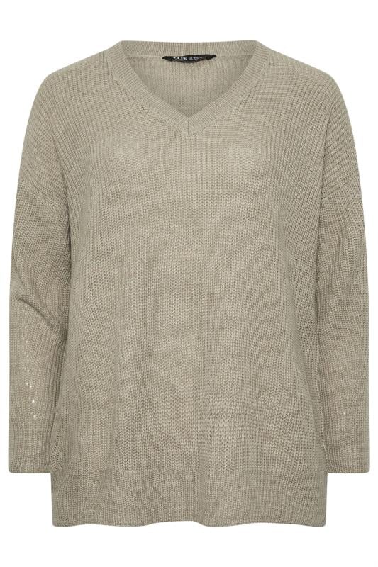 YOURS Plus Size Beige Brown V-Neck Knitted Jumper | Yours Clothing 5