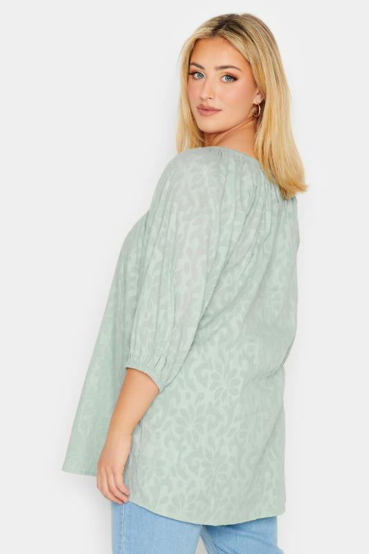 YOURS Plus Size Curve Mint Green Gypsy Textured Top 3