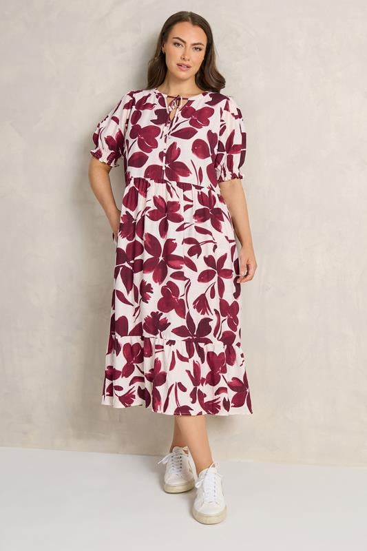  EVANS rode maxi-jurk met bloemenprint en strik aan de hals