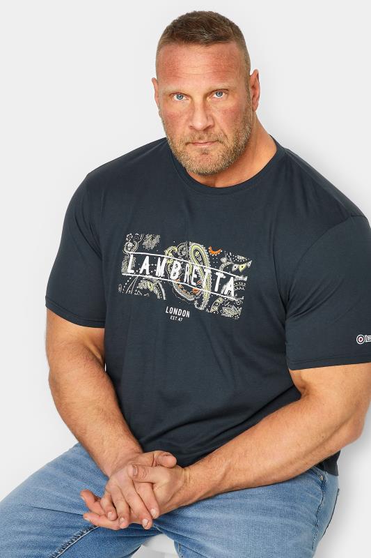 Men's  LAMBRETTA Big & Tall Navy Blue 'Lambretta' Box Slogan T-Shirt