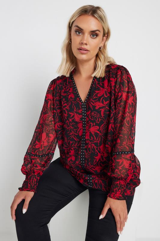  YOURS Curve Red Floral Print Stud Blouse