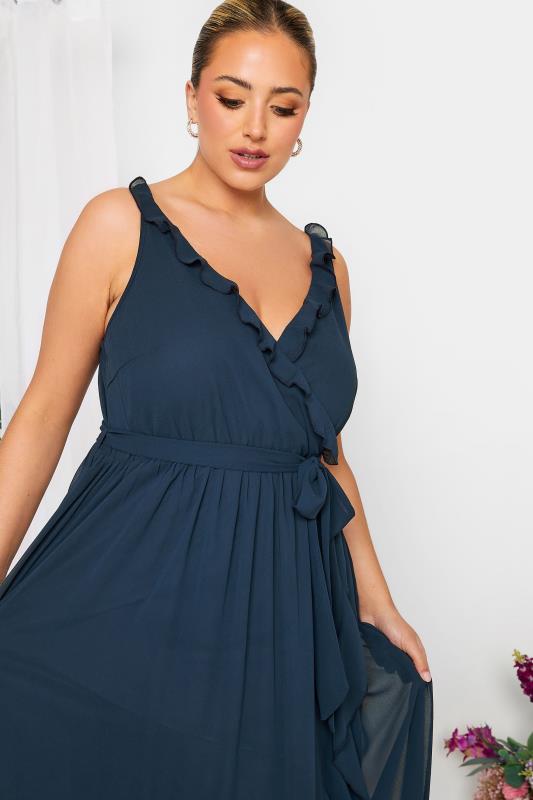 YOURS LONDON Plus Size Navy Blue Ruffle Wrap Dress | Yours Clothing 4