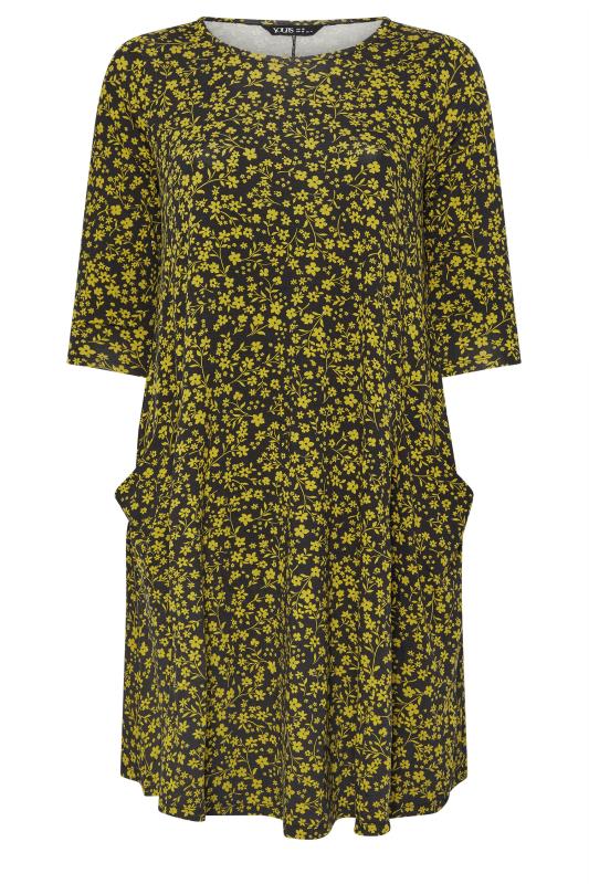 YOURS Plus Size Black & Yellow Floral Print Pocket Dress | Yours Clothing 5