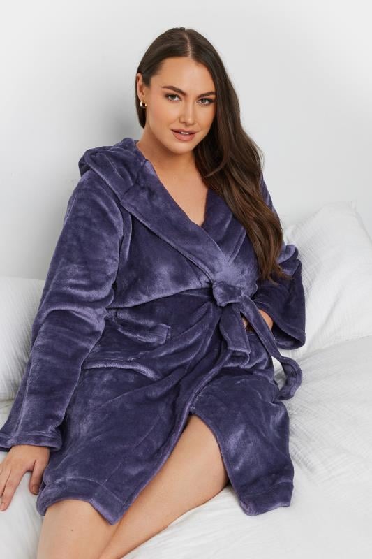 YOURS Plus Size Purple Hooded Dressing Gown | Yours Clothing 2