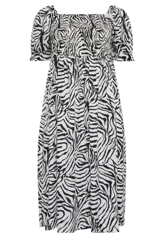 YOURS Plus Size Black & White Zebra Print Shirred Midaxi Dress | Yours Clothing 6