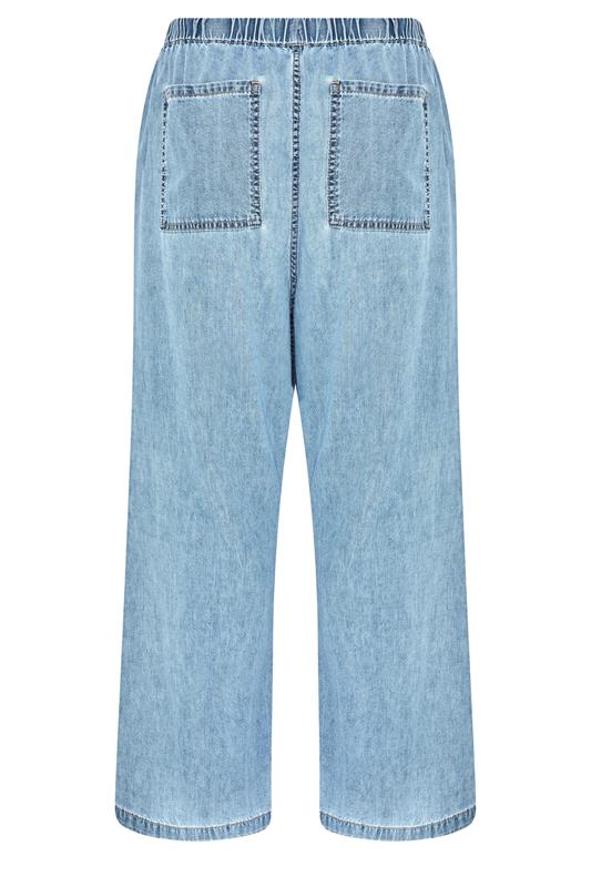 YOURS Plus Size Mid Blue Drawstring Wide Leg Jeans | Yours Clothing 6