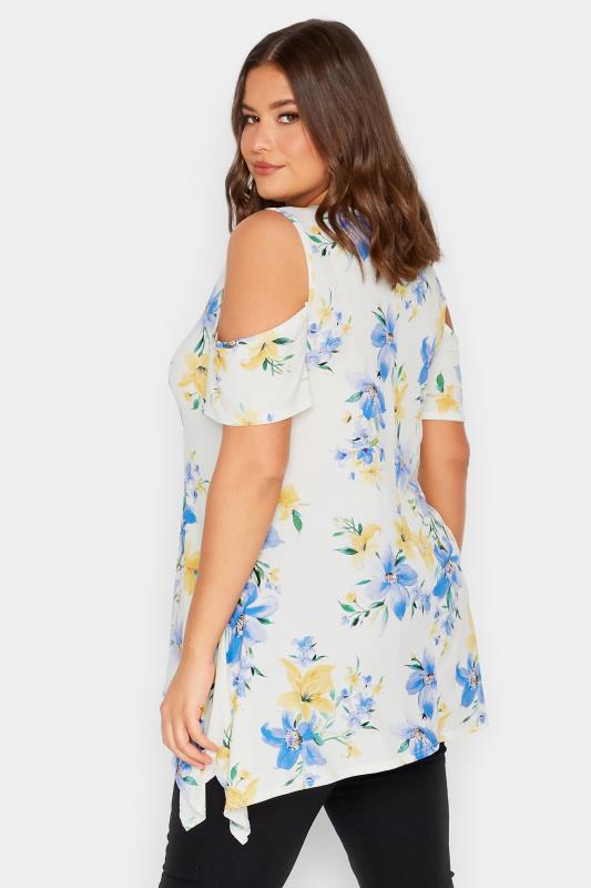 YOURS LONDON Plus Size White Floral Print Cold Shoulder Top | Yours Clothing 3