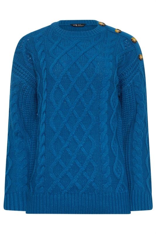 LTS Tall Cobalt Blue Button Detail Cable Knit Jumper | Long Tall Sally 6