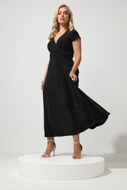 twist front evening dress SLEEVELESS DEEP V-NECK TWIST FRONT SILK EVENING DRESS