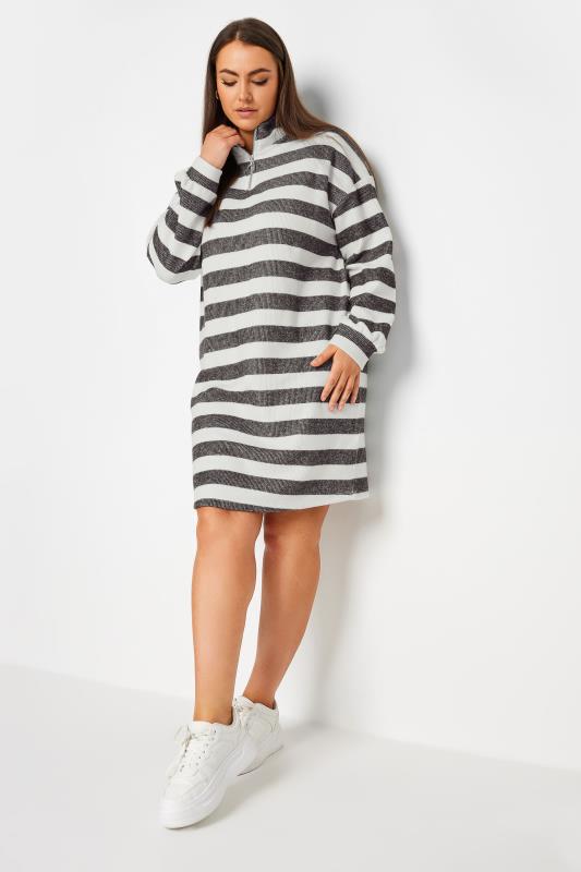 YOURS Plus Size White Stripe Soft Touch Jumper Dress | Yours Clothing 2