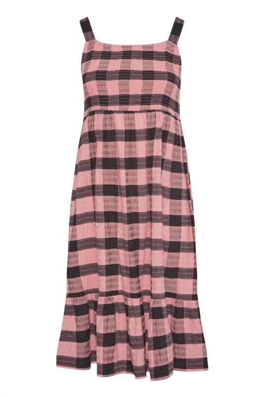 Plus Size Pink Check Shirred Midi Smock Sundress | Yours Clothing  6