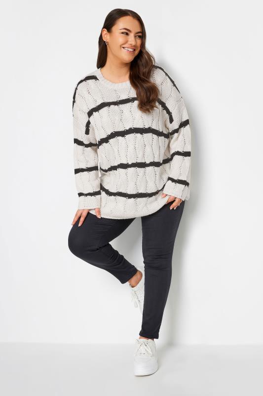 YOURS Plus Size White Stripe Cable Knit Jumper | Yours Clothing 2