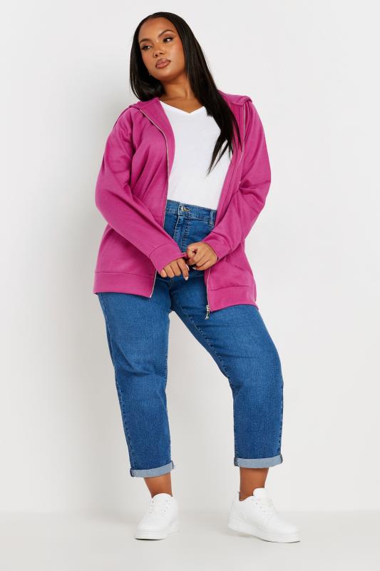 YOURS Plus Size Pink Zip Through Long Sleeve Hoodie | Yours Clothing 2