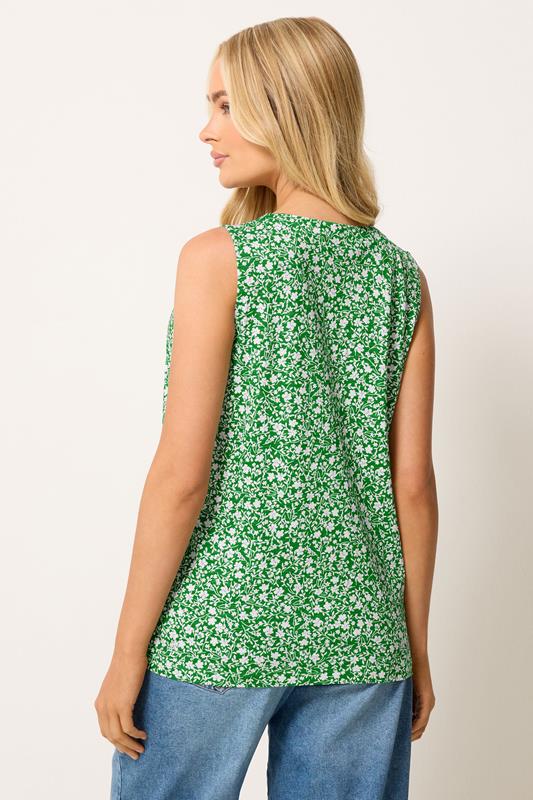 M&Co Green Floral Print Cotton Button Vest Top | M&Co 2