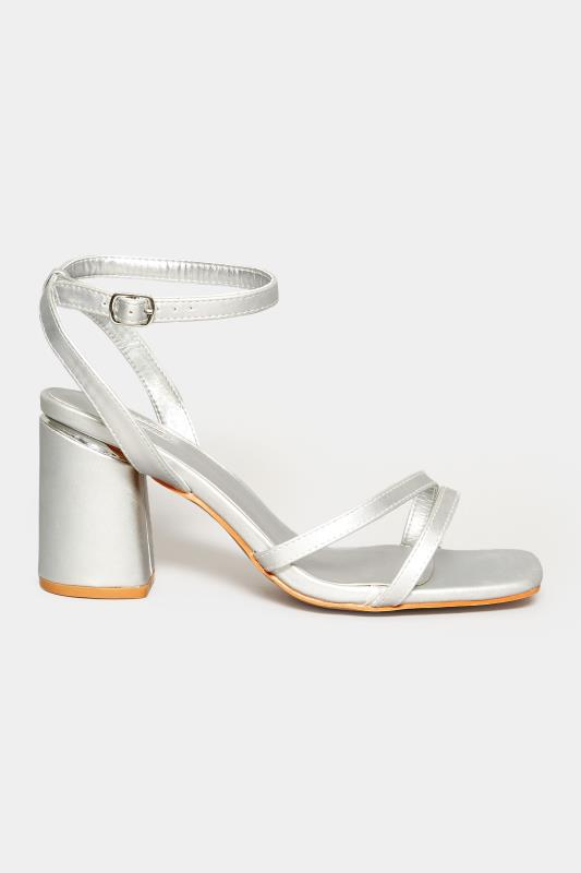 LIMITED COLLECTION Silver Asymmetrical Block Heel Sandal In Wide E Fit & Extra Fit EEE Fit 3