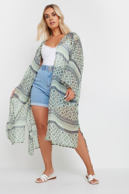 YOURS Plus Size Green Abstract Print Beach Kimono | Yours Clothing  2