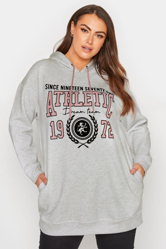 Plus Size Grey Marl Varsity Slogan Soft Touch Hoodie | Yours Clothing 1