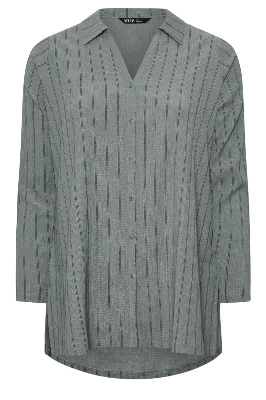 YOURS Plus Size Grey Textured Pinstripe Shirt | Yours Clothing  5